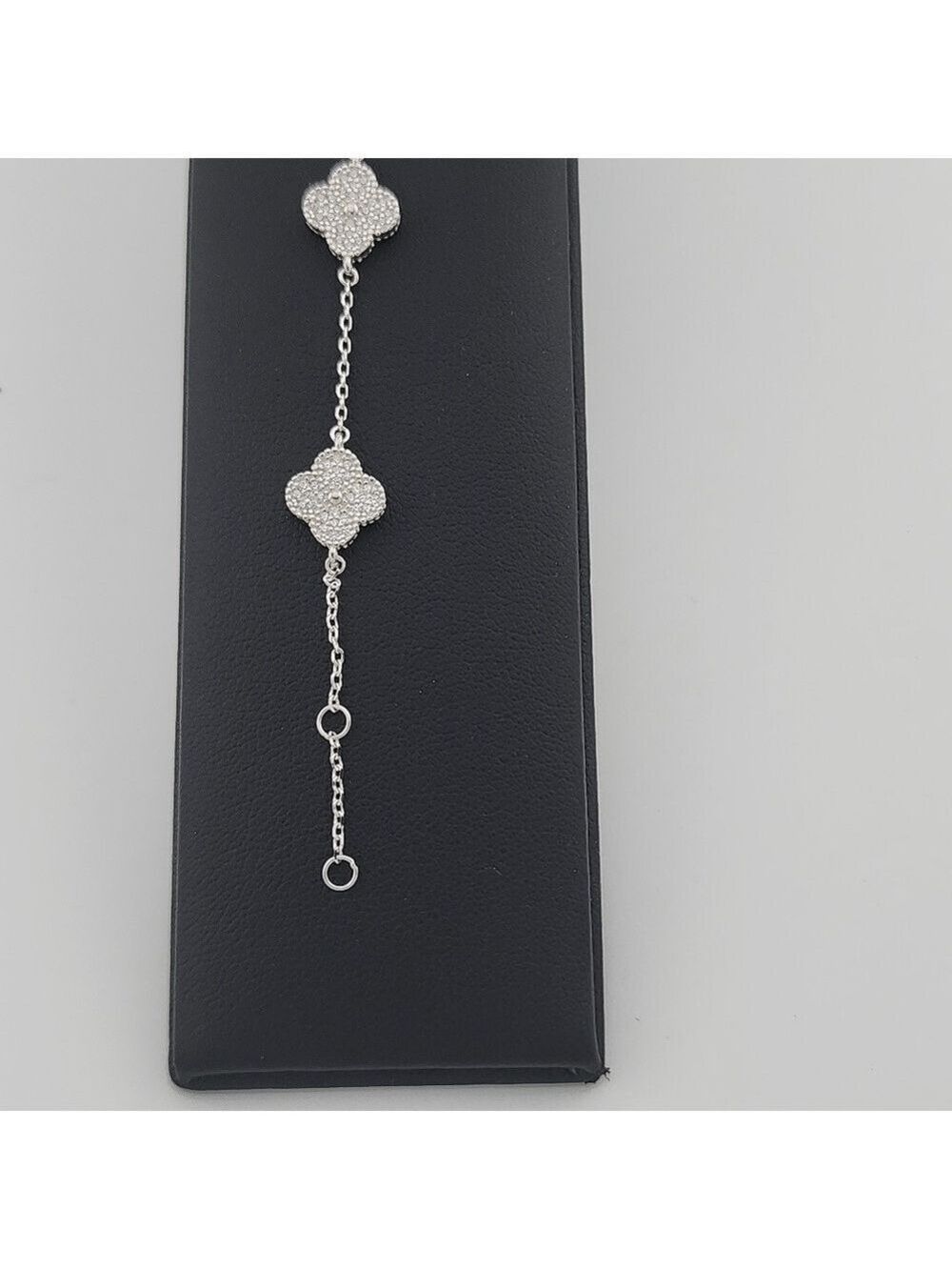 Brand New Sterling Silver 925 Pave 5 Clover Bracelet - Picture 3 of 7